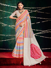 Check Printed Chanderi Saree