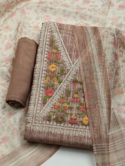 Embroidered Linen Unstitched Kurta With Pant & Dupatta