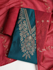 Neck Embroidered Cotton Blend Unstitched Suit With Dupatta