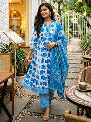 Printed Cotton Blend Suit With Pant & Dupatta