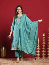 Embroidered Cotton Kurta With Pant & Dupatta