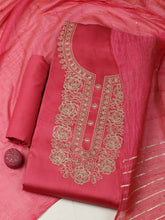 Embroidered Chanderi Unstitched Suit With Pant & Dupatta