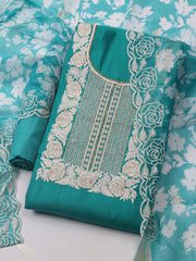 Neck Embroidered Chanderi Unstitched Suit With Dupatta