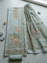 Printed Linen Blend Unstitched Suit With Pant & Dupatta