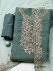 Embroidered Tissue Unstitched Suit With Pant & Dupatta