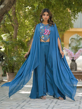 Embroidered Chinon Top With Plazzo