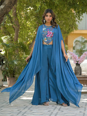 Embroidered Chinon Top With Plazzo