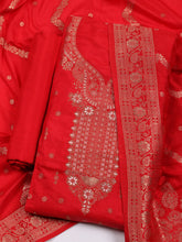 Neck Embroidered Chanderi Unstitched Suit With Dupatta