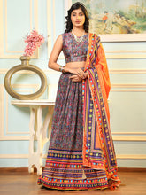 Digital Print Satin Unstitched Lehenga Choli With Dupatta
