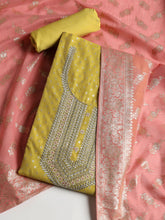 Embroidered Chanderi Unstitched Suit With Dupatta