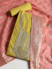 Embroidered Chanderi Unstitched Suit With Dupatta