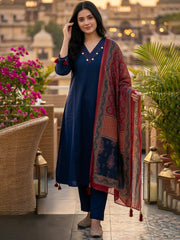 Embroidered Cotton Blend Kurta With Pant & Dupatta