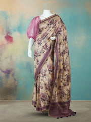 Digital Printed Art Silk Lavender Beige Saree