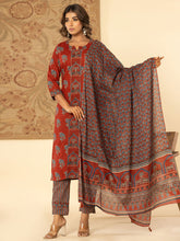 Printed Cotton Blend Kurta With Pants & Dupatta