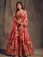 Floral Printed Organza Unstitched Lehenga Choli With Dupatta