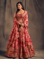 Floral Printed Organza Unstitched Lehenga Choli With Dupatta