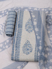 Embroidered Cotton Unstitched Suit With Pant Dupatta