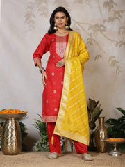 Banarasi Weave Tissue Kurta With Pants & Dupatta