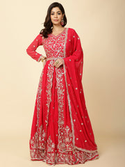 Resham Embroidery Georgette Kurta With Lehenga & Dupatta