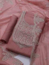 Neck Embroidered Chanderi Unstitched Suit With Dupatta