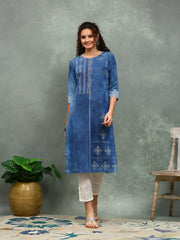 Printed Denim Kurta