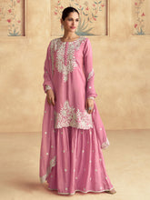 Embroidered Shimmer Silk Kurta With Plazzo & Dupatta