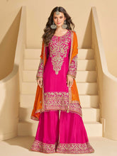 Embroidered Chinon Suit With Pant & Dupatta
