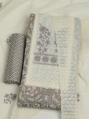 Printed Cotton Unstitched Suit With Pant & Dupatta