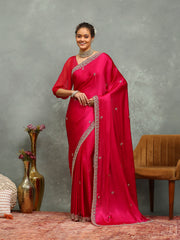 Stone Embroidered Chinon Saree