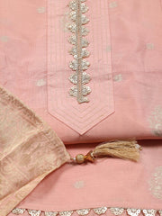 Neck Embroidered Chanderi Unstitched Suit Piece With Banarsi Dupatta