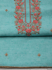 Neck Embroidered Linen Unstitched Suit With Dupatta