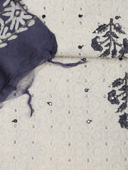 Schiffli Embroidery Cotton Blend Unstitched Suit With Dupatta