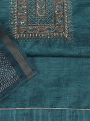Neck Embroidery Art Tussar Unstitched Suit With Dupatta