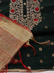 Neck Embroidered Chanderi Unstitched Suit Piece With Dupatta
