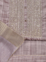 Neck Embroidery Art Tussar Unstitched Suit With Dupatta