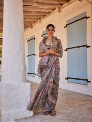 Digital Floral Printed Organza Saree