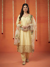 Embroidered Chinon Kurta With Pant & Dupatta