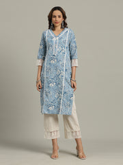 Floral Printed Cotton Blend Kurta With Pants
