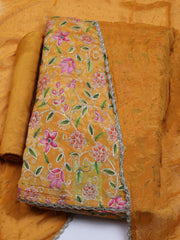 Neck Embroidered Chinnon Unstitched Suit With Dupatta