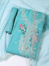 Neck Embroidered Chanderi Unstitched Suit With Dupatta