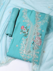 Neck Embroidered Chanderi Unstitched Suit With Dupatta