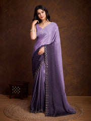 Embroidered Chinon Saree