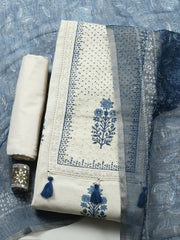 Printed Cotton Blend Unstitched Suit With Pant Dupatta