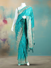 Embelished Satin Rama Green Saree