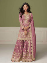 Embroidered Art Silk Kurta With Gharara & Dupatta