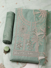 Embroidered Chanderi Unstitched Suit With Pant & Dupatta