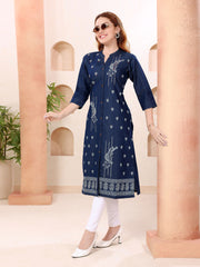 Neck Patti Embroidered Denim Kurta