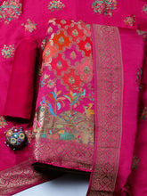 Woven Design Satin Unstitched Suit With Pant & Dupatta