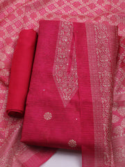 Embroidered Chanderi Unstitched Suit With Dupatta