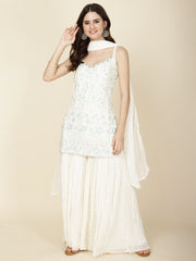 Resham Sequin Embroidered Georgette Kurta With Garara & Dupatta